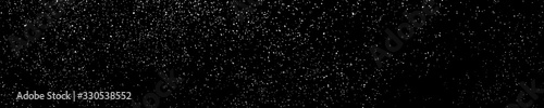 White grainy texture on black. Panoramic background. Wide horizontal long banner for site. Dust overlay. Light colour noise granules. Snow vector elements. Illustration, EPS 10.