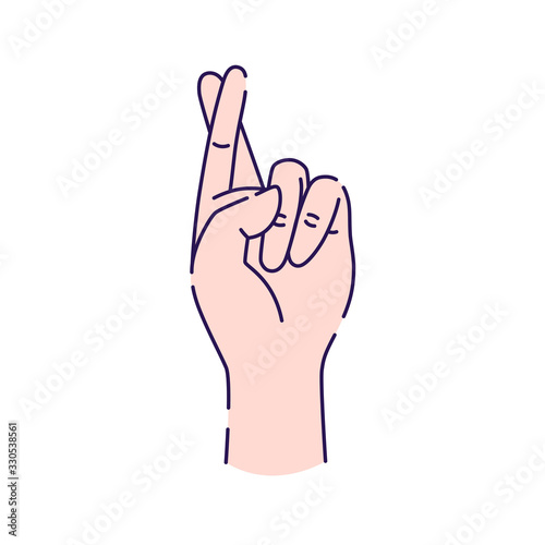 Hand showing symbol good luck line icon. Fingers crossed. Superstition, luck, white lie gesture. Pictogram for web page, mobile app, promo. UI UX GUI design element. Editable stroke.