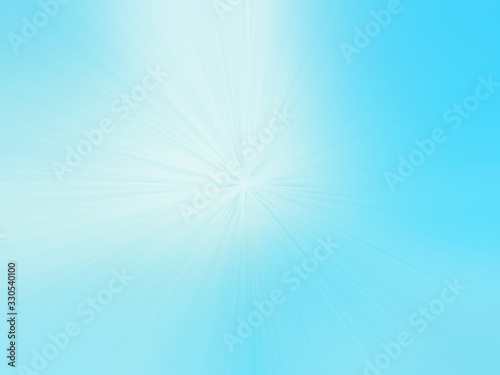  Abstract light blue, white zoom effect background. Digitally generated image. Rays of  light blue,white light. Colorful radial blur, fast speed zooming motion, sunburst or starburst.                