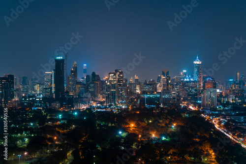 Night view of Bangkok city. The calm night over the biggest town of Thailand.