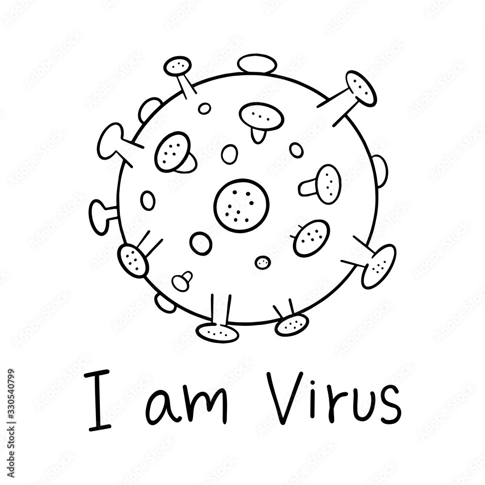 Black line doodle virus. With hand message, write 'I am Virus'. Vecter illustration about health. Black line doodle virus. With hand message, write 'I am Virus'. Vecter illustration about health.