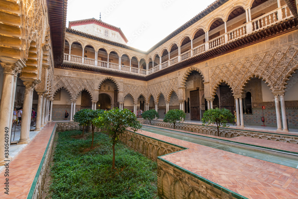 September 9, 2019, Sevilla, Andalusia, Spain, beautiful moorish palace Alcazar