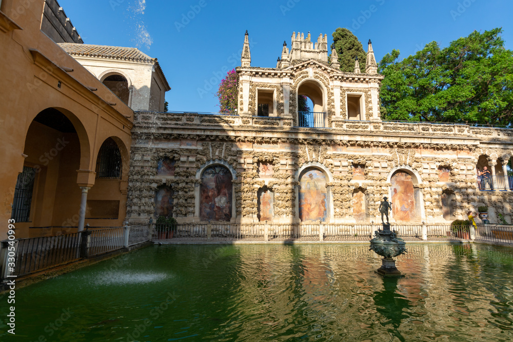 Fototapeta premium September 9, 2019, Sevilla, Andalusia, Spain, beautiful green gardens in moorish palace Alcazar