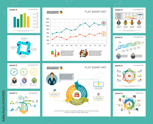 Colorful basketball and ecology concept infographic charts set. Business design elements for presentation slide templates. For corporate report, advertising, leaflet layout and poster design.