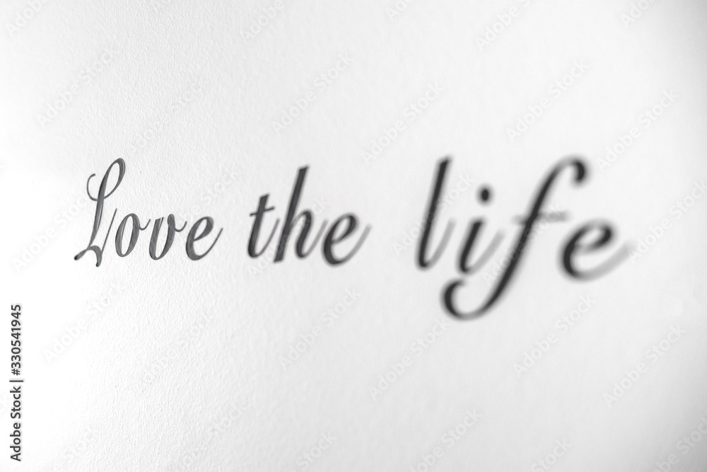 Love the life word phrase on a bright white wall Love the life word phrase on a bright white wall