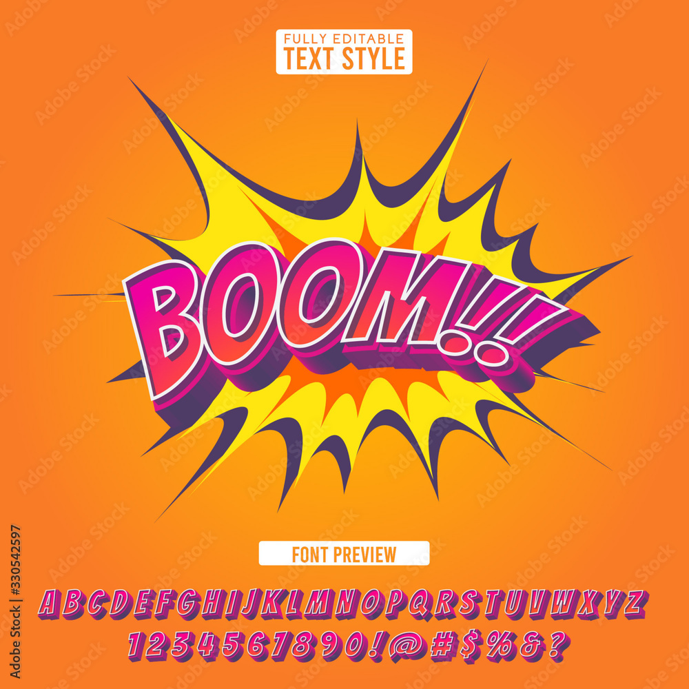 Creative explosion comic font 3D style effect cartoon pop art editable text effect