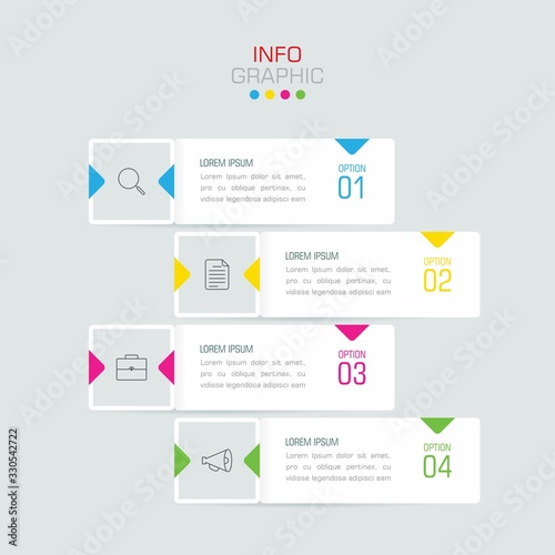 Business data visualization. Infographic element with icons and options or steps. Can be used for process, presentation, diagram, workflow layout, info graph, web design. Vector business template.