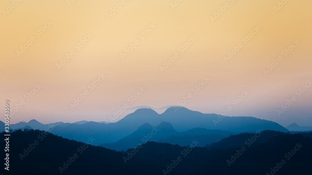 Majestic sunset in the blue mountains landscape