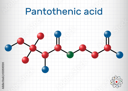 Pantothenic acid, vitamin B5, pantothenate molecule. Sheet of paper in a cage