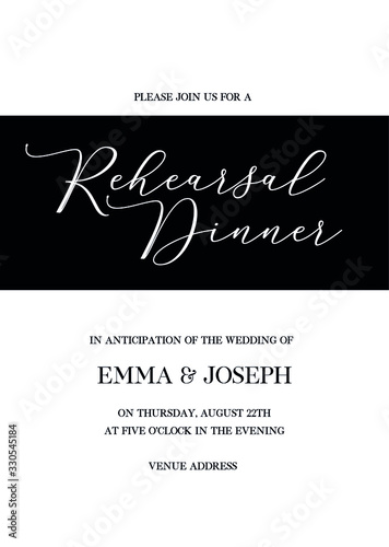 Rehearsal Dinner hand written calligraphy vector invitation card