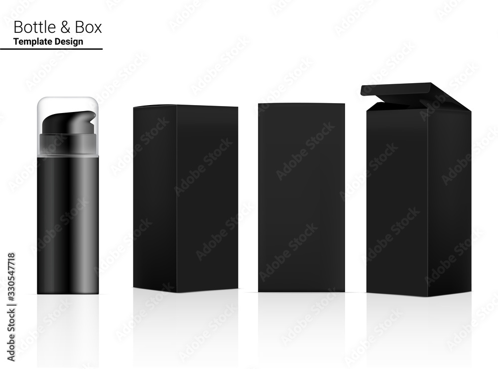 3D Pump Bottle Mock up Realistic Cosmetic and Box for Skincare Product on White Background Illustration. Health Care and Medical Concept Design.