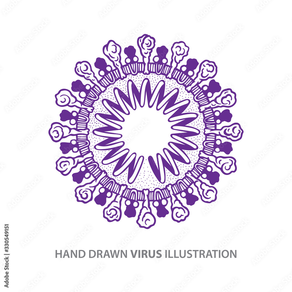 Virus. 2019–nCoV.  Coronavirus inside structure hand drawn vector illustration. Part of set. 