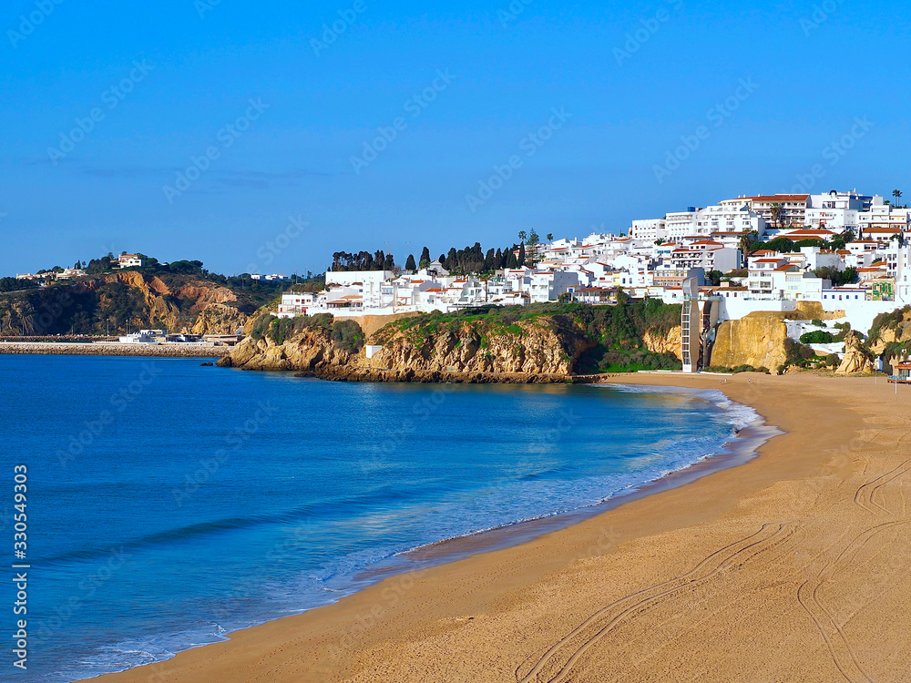 Empty Cityscape and beach of Albufeira in Portugal