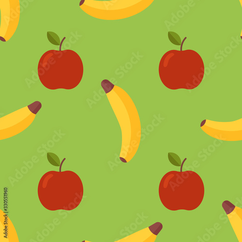 Seamless pattern with fruit in flat style. Bright bananas and apples create a summer mood. Can be used for printing  textiles  backgrounds  and other purposes.