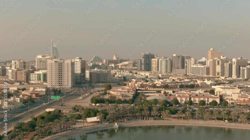 Aerial shot of Dubai's seafront area near Al Barsha Pond Park. UAE Aerial shot of Dubai's seafront area near Al Barsha Pond Park. UAE