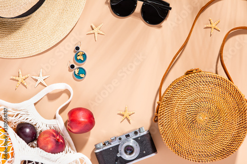 Summer modern clothes set composition. Overhead top view, flat lay. Summertim...