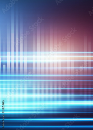 Background empty show scene. Ultraviolet dark abstract background. Geometric neon shapes, neon glow, blue and pink lighting