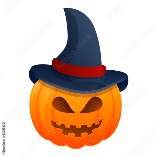 Magic hat pumpkin icon. Cartoon of magic hat pumpkin vector icon for web design isolated on white background