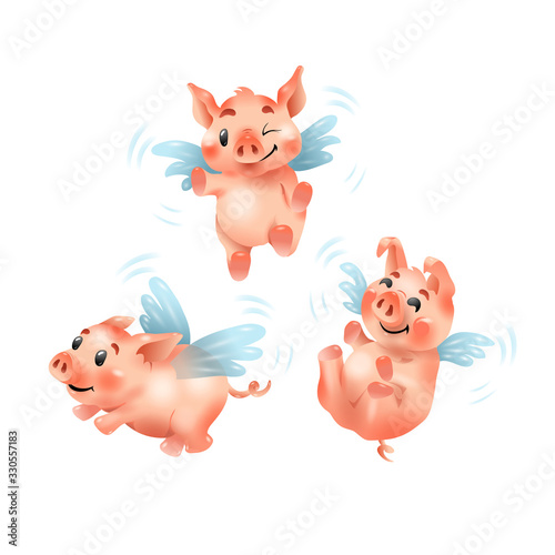 Little funny piglets, play and frolic