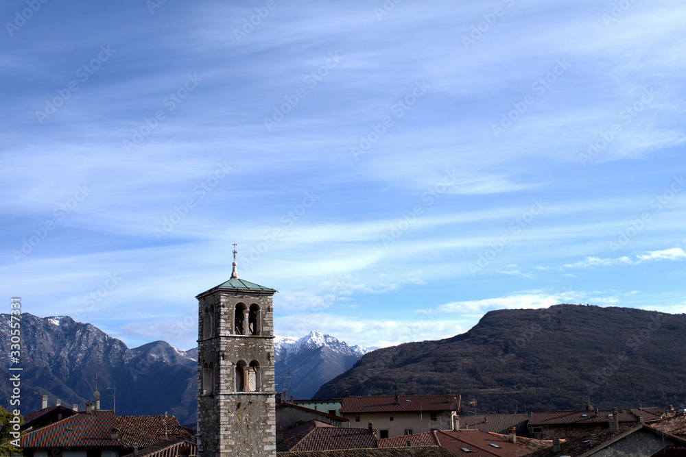 church in the mountains,tower, architecture, religion, europe, building, sky,bell tower, old, town, tourism, 