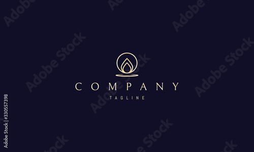 Vector golden logo on which abstract elegant image of a drop in the center of a circle.