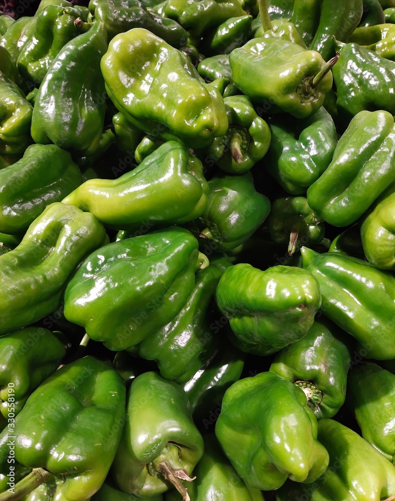 Bell pepper, Poblano pepper, green pepper texture background close up Bell pepper, Poblano pepper, green pepper texture background close up