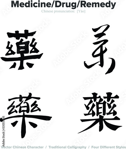 Medicine,Drug - Chinese Calligraphy with translation, 4 styles