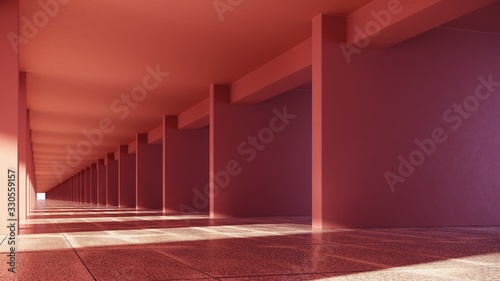Architectural construction, bright building, metro, hallway in sun light - 3d, render. Simple, trendy architectural illustration for advertising, business, presentations, wallpapers.