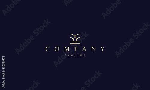 Vector golden logo on which the abstract image of the letter W.