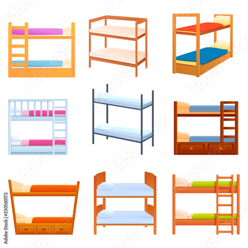 Bunk bed icons set. Cartoon set of bunk bed vector icons for web design