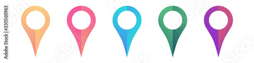 Set of bright map pointers. Location icons isolated on white background