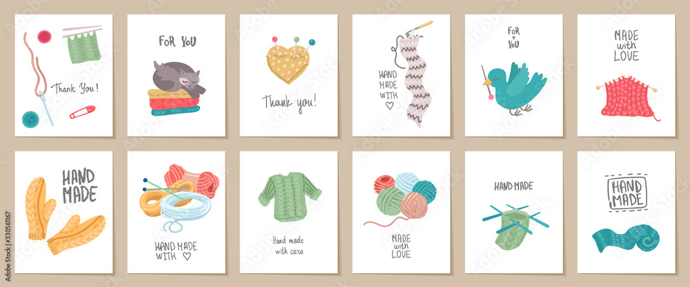 Set of needlework hand made card templates. Vector illustration Set of needlework hand made card templates. Vector illustration