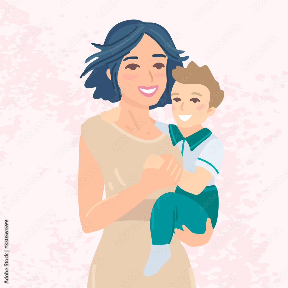 Mother is holding her child in arms. Vector cartoon illustration Mother is holding her child in arms. Vector cartoon illustration