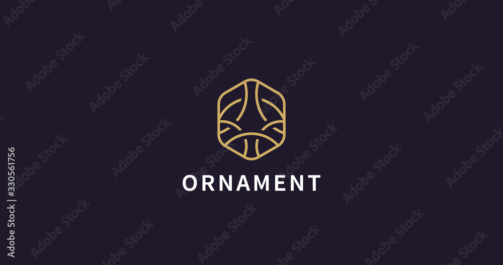 Simple geometric ornament logo sign vector design. Elegant linear hexagon logotype.