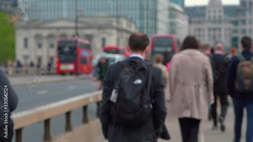 Crowd of pedestrian commuters in London on cool morning in slow motion. Clip 21