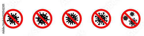 Coronavirus icon with red prohibit 2019-nCoV. Coronavirus Bacteria. Stop Coronavirus Concepts - stock vector.