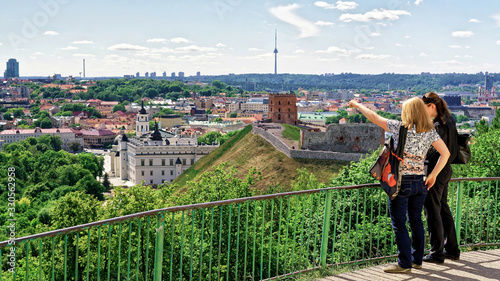 Women viewing the Gediminas Tower and Lower Castle Vilnius