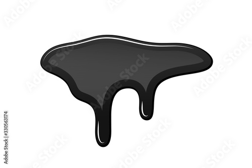 Drip paint 3D. Ink stain. Drop melt liquid isolated on white background. Splash of chocolate, oil, blood. Black graffiti. Splatter syrup, candy sauce, caramel. Vector illustration