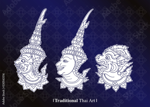 Traditional Thai Art, Vector black background