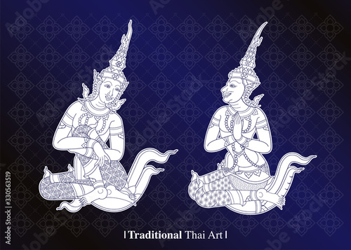 Traditional Thai Art, Vector black background