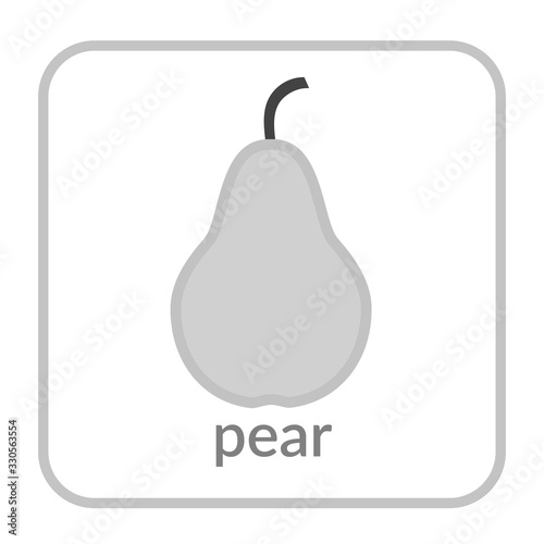 Pear icon. Gray outline flat sign, isolated white background. Symbol of health nutrition, eco food fruit. Contour linear shape. Sweet nutritious organic dessert. Cartoon design. Vector illustration