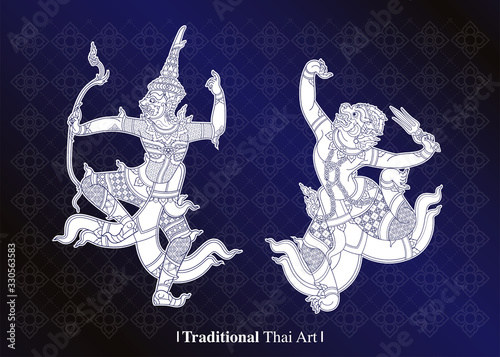 Line vector traditional Thailand  Art, vector illustration