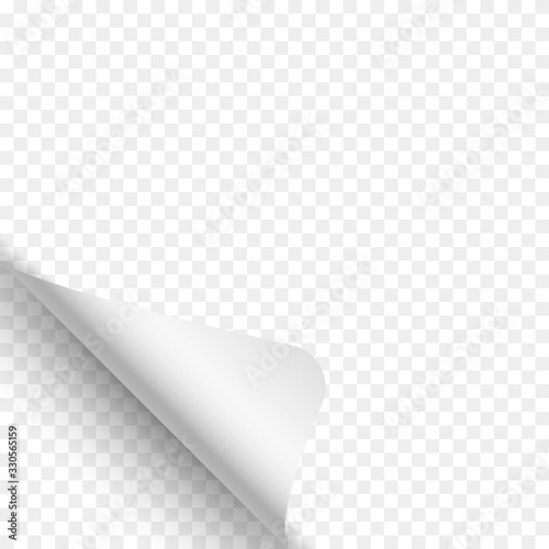 Page curl on transparent background. White paper. Vector illustration.