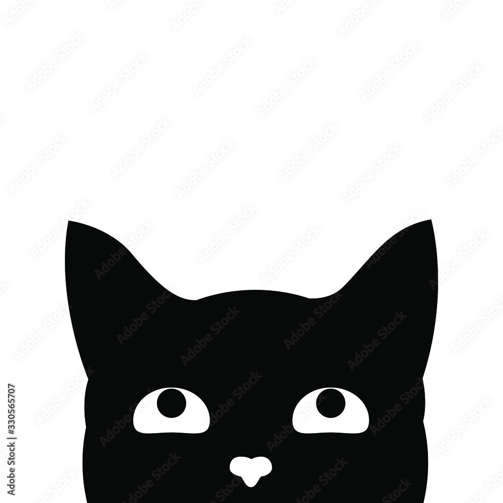 Fototapeta premium Cute black cat's head. Cat's face that spy on you. Vector illustration