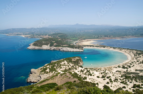 Panoramic view of bay and lagoon Voidokoilia from fortress Palaikastro in Peloponnese,Greece © isabela66