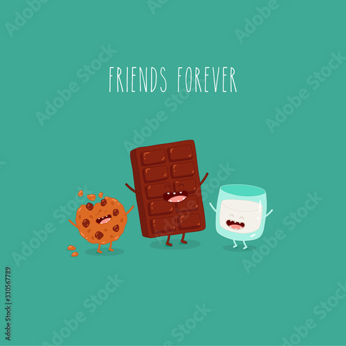milk chokolate cookies friends forever. Vector graphics.