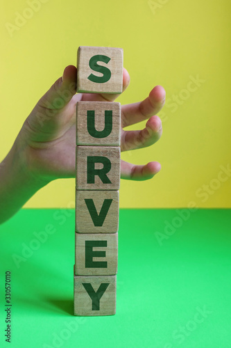 SURVEY word made with building blocks.