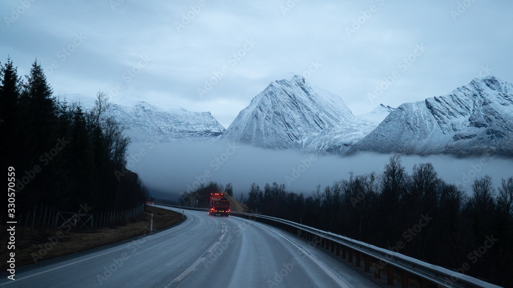 Norwegian road with snow
