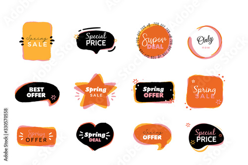 Cartoon Label set, vector background, special price poster, super sale badge illustration