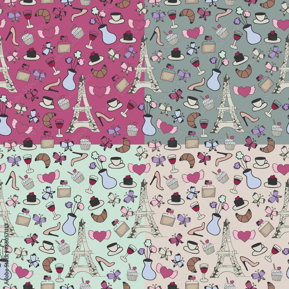 Naklejka premium seamless pattern with france objects 